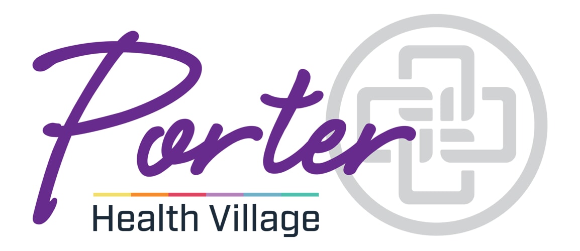Porter Health Village logo with a grey Norman Regional button